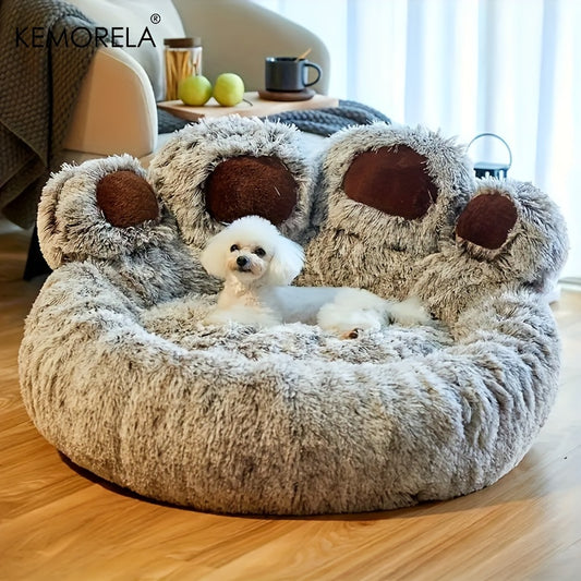 [Cute Bear Paw Bed] KEMORELA Soft Bear Paw-Shaped Plush Pet Bed | Non-Slip Bottom, Polyester & Polyester Fiber Fill - Cozy Warm Cat & Dog Bed for Small Pets, Cute Animal-Themed Home Decor