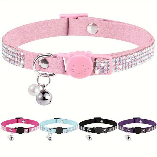 Rhinestone Cat Collar Breakaway with Bell, Precious Stone Cat Collar with Safety Buckle Quick Release for Individual Boy Small Kitten Pets Puppy, Cute Soft Female Male Cat Collars
