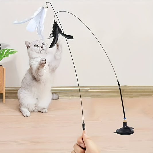 Interactive Cat Teaser Toy with Strong Suction Cup Base, Flexible Wire Rod, Self-Amusement Pet Stick for All Cats