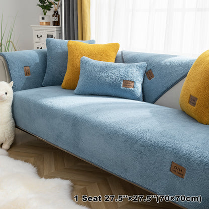 1pc Thickened Sherpa Velvet Sofa Slipcover, Pets Dog Friendly, Sherpa Fleece Sofa Couch Cover, Furniture Protector Fuzzy Non Slip Sofa Slipcover, For Bedroom Office Living Room Decor