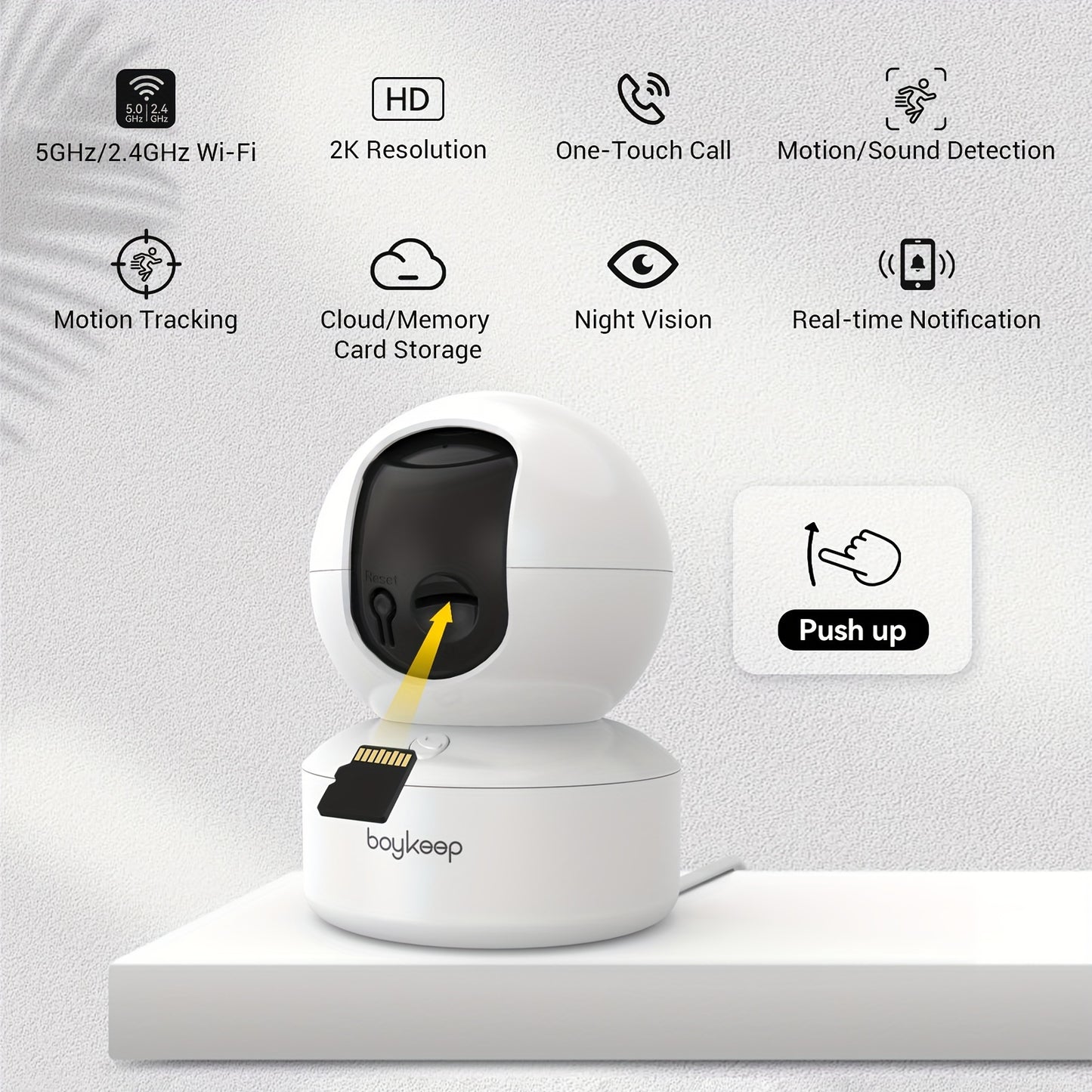 [BoyKeep WiFi Smart Camera] BoyKeep 5g/2.4ghz WiFi Smart Camera, 2K High-definition Indoor Safety Monitor with 360° Panoramic Surveillance, Night Vision, Two-way Calls, SD Card and Cloud Storage, Christmas Gifts for Pets, Ze