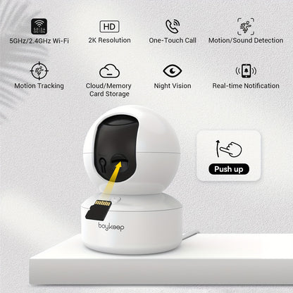 [BoyKeep WiFi Smart Camera] BoyKeep 5g/2.4ghz WiFi Smart Camera, 2K High-definition Indoor Safety Monitor with 360° Panoramic Surveillance, Night Vision, Two-way Calls, SD Card and Cloud Storage, Christmas Gifts for Pets, Ze