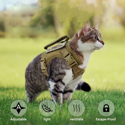 [Durable Cat Vest] Durable 600D Nylon Tactical Cat Vest with Adjustable Straps & Red Cross Patch | Chest Harness for Small Dogs & Cats, Secure Leash Attachment, Ergonomic Design for Training & Outdoor Adventures, Cat Vest Har