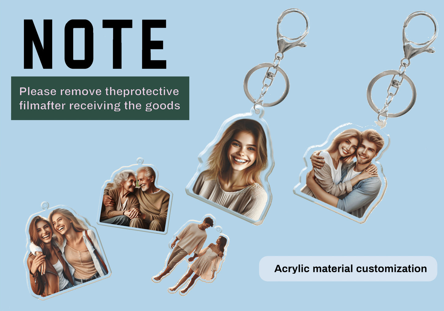 [Customized]1pc/3pcs Photo Custom Acrylic Key Pendant, Special-shaped Acrylic Car Key Chain, Backpack Pendant, Lovers, Friends, Pets And Other, Double-sided Effect, Customized Special-shaped Effect According To Photo