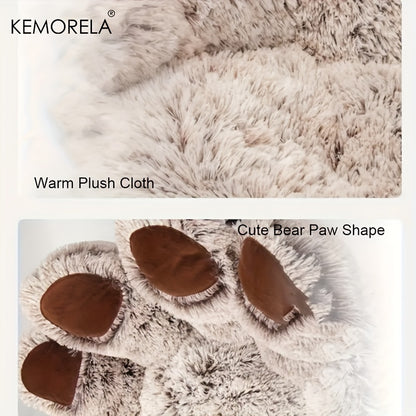 [Cute Bear Paw Bed] KEMORELA Soft Bear Paw-Shaped Plush Pet Bed | Non-Slip Bottom, Polyester & Polyester Fiber Fill - Cozy Warm Cat & Dog Bed for Small Pets, Cute Animal-Themed Home Decor