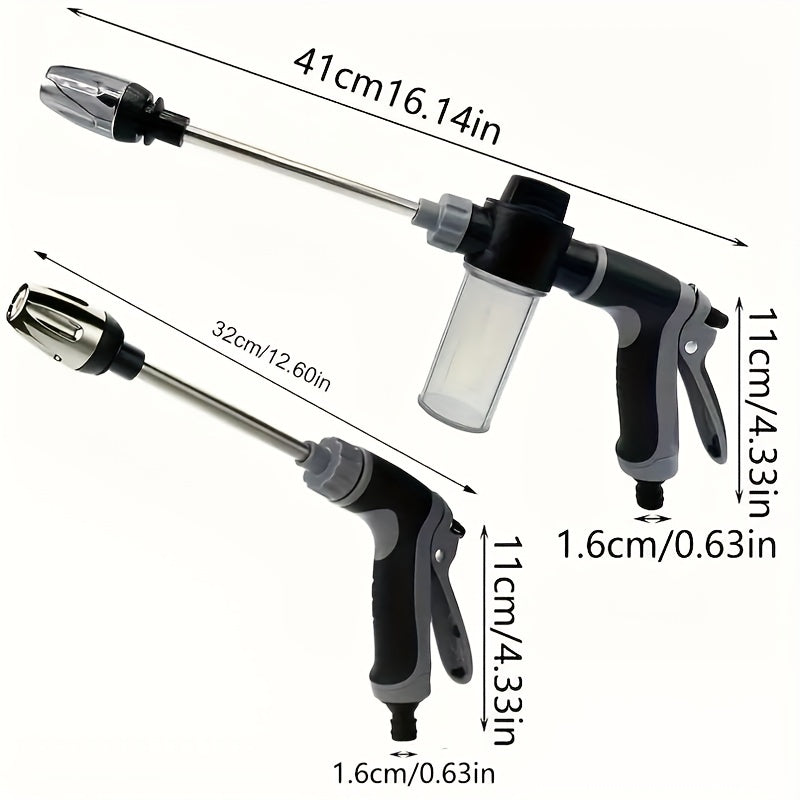 [1pc High-Pressure Car Washing Gun] 1pc Portable High-Pressure Car Washing Water Gun, 3/4 Inch And 1/2 Inch Quick Connection Adapter, Multi-Function Garden Hose Nozzle, Adjustable Thickening Rod Spray, Suitable for Car Cleani