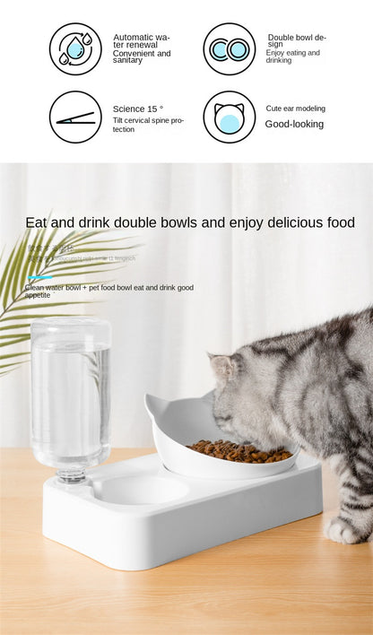 Double Cat Bowl - Stainless Steel, Easy Clean, Space-Saving, Pet Double Feeder for Food and Water - Suitable for Multi-Cat Families and Pet Owners
