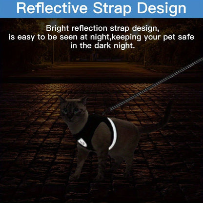 Super-Breathable Pet Harness & Leash Set - Escape-Proof, Adjustable Vest with Reflective Stripes for Kitten, Puppy & Small Dogs - Stylish Comfort and Enhanced Control