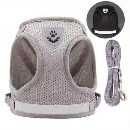 Super-Breathable Pet Harness & Leash Set - Escape-Proof, Adjustable Vest with Reflective Stripes for Kitten, Puppy & Small Dogs - Stylish Comfort and Enhanced Control