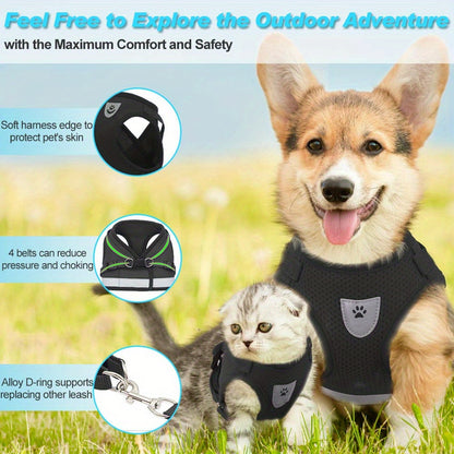 Super-Breathable Pet Harness & Leash Set - Escape-Proof, Adjustable Vest with Reflective Stripes for Kitten, Puppy & Small Dogs - Stylish Comfort and Enhanced Control
