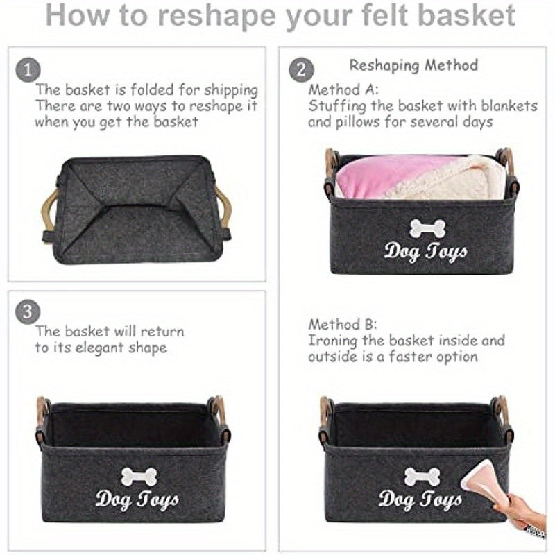 [1pc Pet Toy Box Organizer] 1pc Felt Pet Toy Box, Dog Toy Box, Storage Basket Chest Organizer For Organizing Pet Toys, Blankets, Leashes And Food