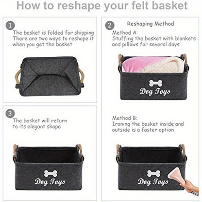 [1pc Pet Toy Box Organizer] 1pc Felt Pet Toy Box, Dog Toy Box, Storage Basket Chest Organizer For Organizing Pet Toys, Blankets, Leashes And Food
