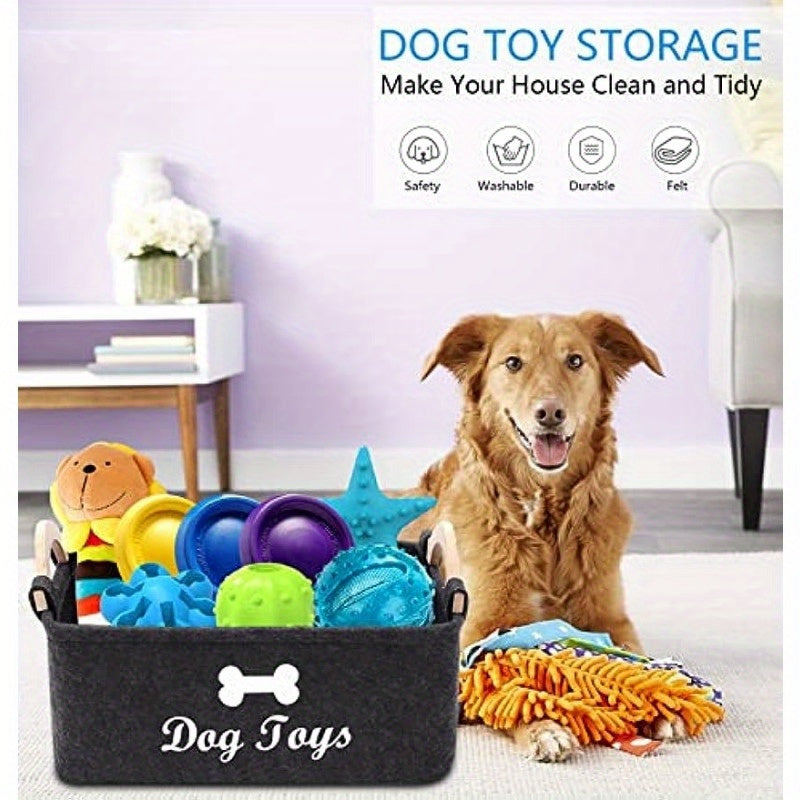 [1pc Pet Toy Box Organizer] 1pc Felt Pet Toy Box, Dog Toy Box, Storage Basket Chest Organizer For Organizing Pet Toys, Blankets, Leashes And Food