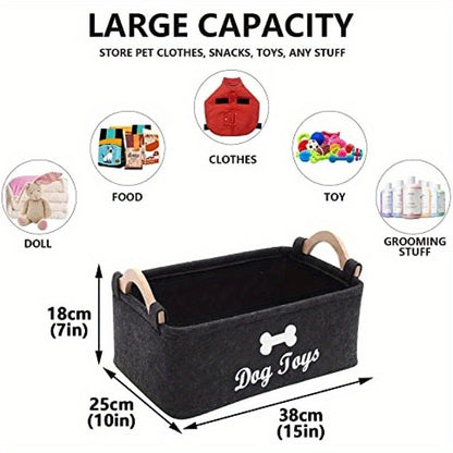 [1pc Pet Toy Box Organizer] 1pc Felt Pet Toy Box, Dog Toy Box, Storage Basket Chest Organizer For Organizing Pet Toys, Blankets, Leashes And Food