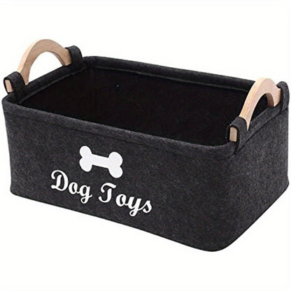 [1pc Pet Toy Box Organizer] 1pc Felt Pet Toy Box, Dog Toy Box, Storage Basket Chest Organizer For Organizing Pet Toys, Blankets, Leashes And Food