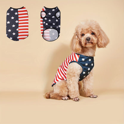 Stars & Stripes Pet Vest - Cartoon Printed, Summer Themed, Breathable, Comfortable Dog Shirt for Small to Medium Dogs - Independence Day Celebration Outfit
