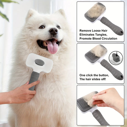1-in-1 Pet Massage Comb & Brush - Heavy-Duty Ergonomic Design with One-Click Detachable Head, Efficient Shedding & Grooming Tool for Dogs & Cats, Reduces Shedding, Undercoat Removal, Minimizes Hair Flying - White & Black Colo
