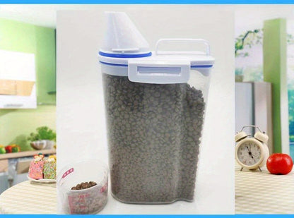 1.5kg/2kg Large Capacity Pet Food Storage Container - Airtight, Moisture-Proof, and Pest-Controlled Plastic Bucket with Measuring Cup, Handle, and Scoop Design for Easy Food Management and Freshness Preservation