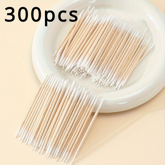 300/100pcs Precision Double Headed Cat Ear Cleaning Cotton Swabs - Multipurpose Pointed Tip Wooden Sticks for Pets, Humans, and Delicate Surfaces - Gentle, Reusable, and Sterilizable