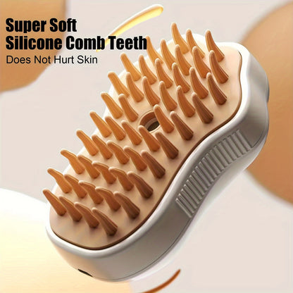 3-in-1 Electric Pet Grooming Brush: Portable, Self-Cleaning Silicone Steam Brush for Cats & Dogs with Massage & Hair Removal