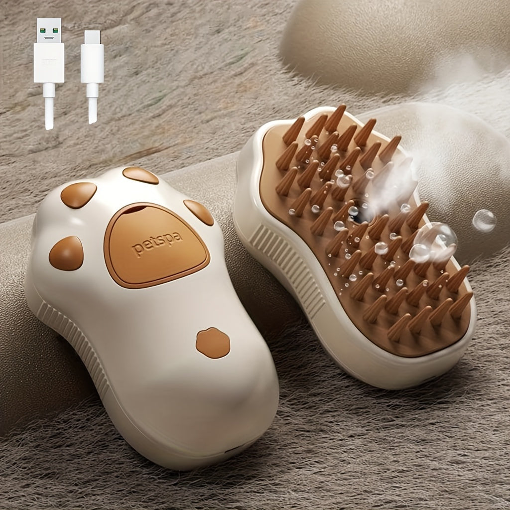 3-in-1 Electric Pet Grooming Brush: Portable, Self-Cleaning Silicone Steam Brush for Cats & Dogs with Massage & Hair Removal