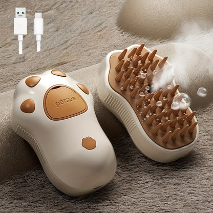 3-in-1 Electric Pet Grooming Brush: Portable, Self-Cleaning Silicone Steam Brush for Cats & Dogs with Massage & Hair Removal