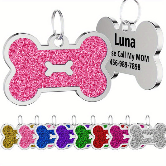 Personalized Dog Tags for Pets Carved Dog Name Tags Sparkles Bone Shape Cat And Dog Name Tags, Anti-stray