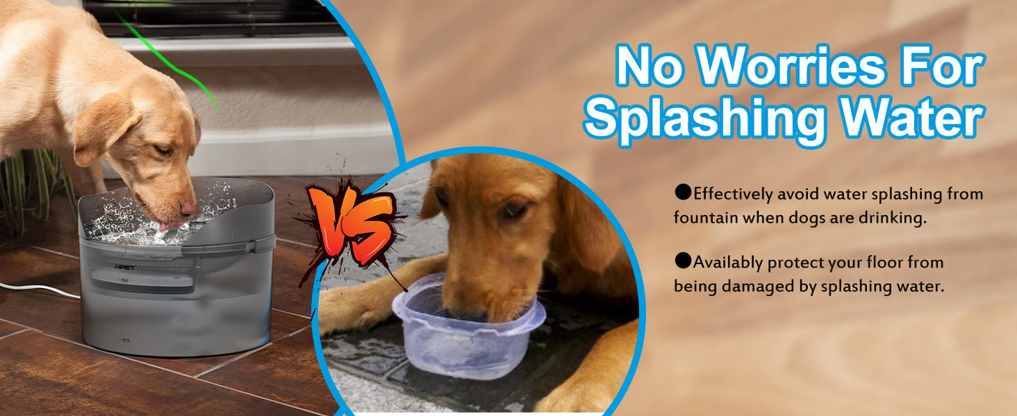 [NPET | Automatic] NPET 2 Gallon/270oz/8L Large Automatic Dog Water Fountain, DF30 Dog Water Bowl Dispenser | Pet Water Fountain with Splatter Guard, Cleaning Kit for Large Dogs & Multiple Pets, Without Battery