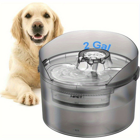 [NPET | Automatic] NPET 2 Gallon/270oz/8L Large Automatic Dog Water Fountain, DF30 Dog Water Bowl Dispenser | Pet Water Fountain with Splatter Guard, Cleaning Kit for Large Dogs & Multiple Pets, Without Battery