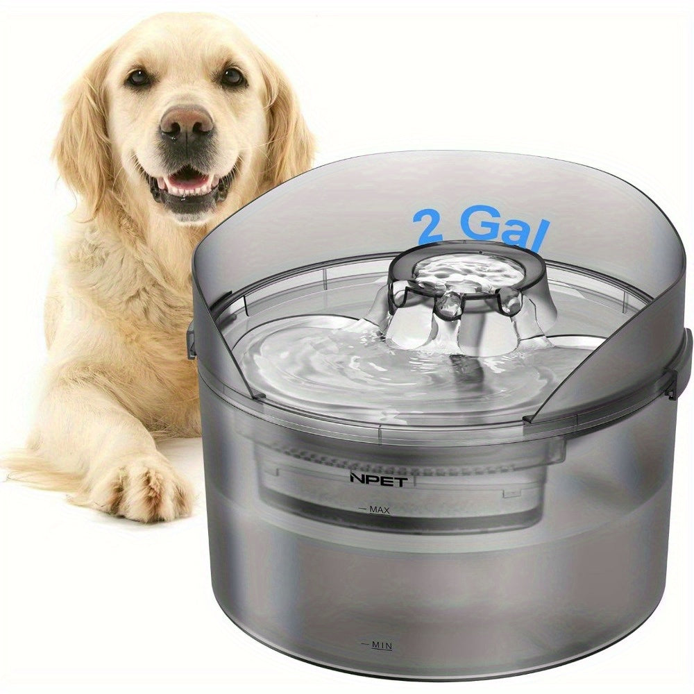 [NPET | Automatic] NPET 2 Gallon/270oz/8L Large Automatic Dog Water Fountain, DF30 Dog Water Bowl Dispenser | Pet Water Fountain with Splatter Guard, Cleaning Kit for Large Dogs & Multiple Pets, Without Battery