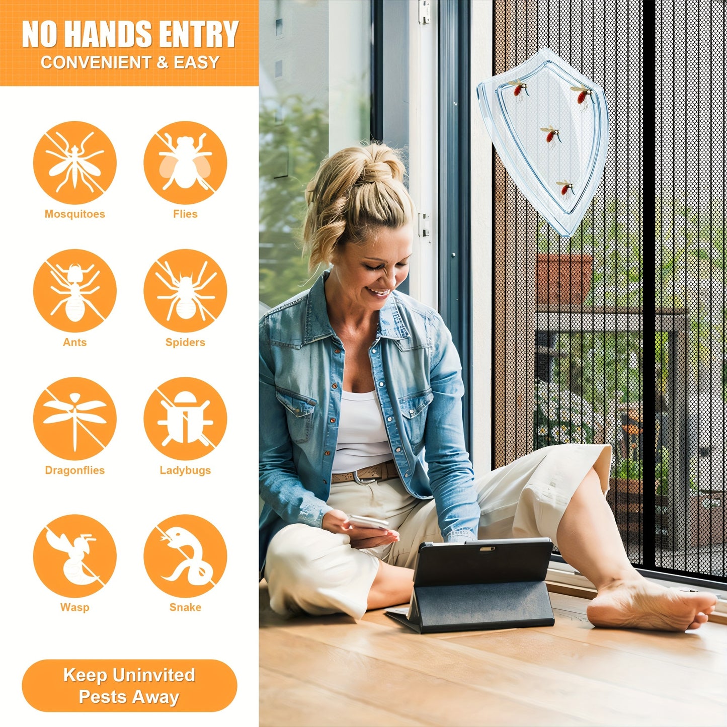 [Magnetic Screen Door] Heavy-Duty Magnetic Screen Door | Self-Sealing, Hands-Free Mesh for Insect Protection, Pet & Youngsters Friendly, Easy Installation with Magnetic Strips, Durable Nylon Material, Bohemian Style