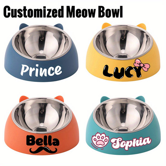 Personalized Cute Cat and Dog Bowl, custom High quality stainless steel pet bowl, Tilt pet bowl for neck protection, Nice gift for pets