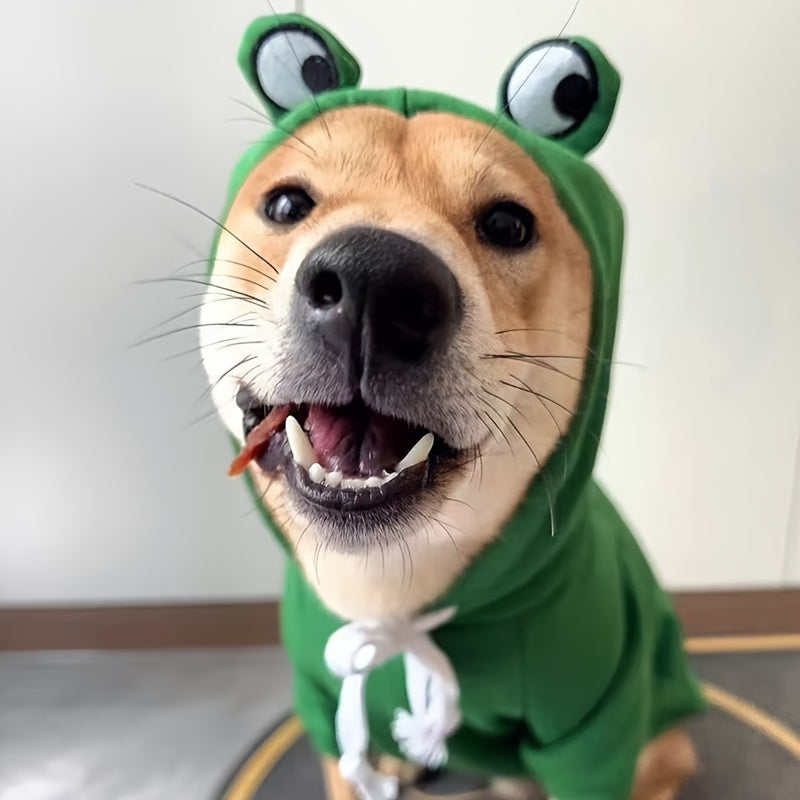 [Small Cozy Frog Hoodie] Adorable Frog-Themed Pet Hoodie - Cozy Knit Sweatshirt for Small to Extra-Small Cats, Perfect for All Seasons, Transformation, Hoodie