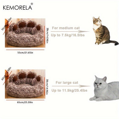 [Cute Bear Paw Bed] KEMORELA Soft Bear Paw-Shaped Plush Pet Bed | Non-Slip Bottom, Polyester & Polyester Fiber Fill - Cozy Warm Cat & Dog Bed for Small Pets, Cute Animal-Themed Home Decor