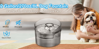 [NPET | Automatic] NPET 2 Gallon/270oz/8L Large Automatic Dog Water Fountain, DF30 Dog Water Bowl Dispenser | Pet Water Fountain with Splatter Guard, Cleaning Kit for Large Dogs & Multiple Pets, Without Battery
