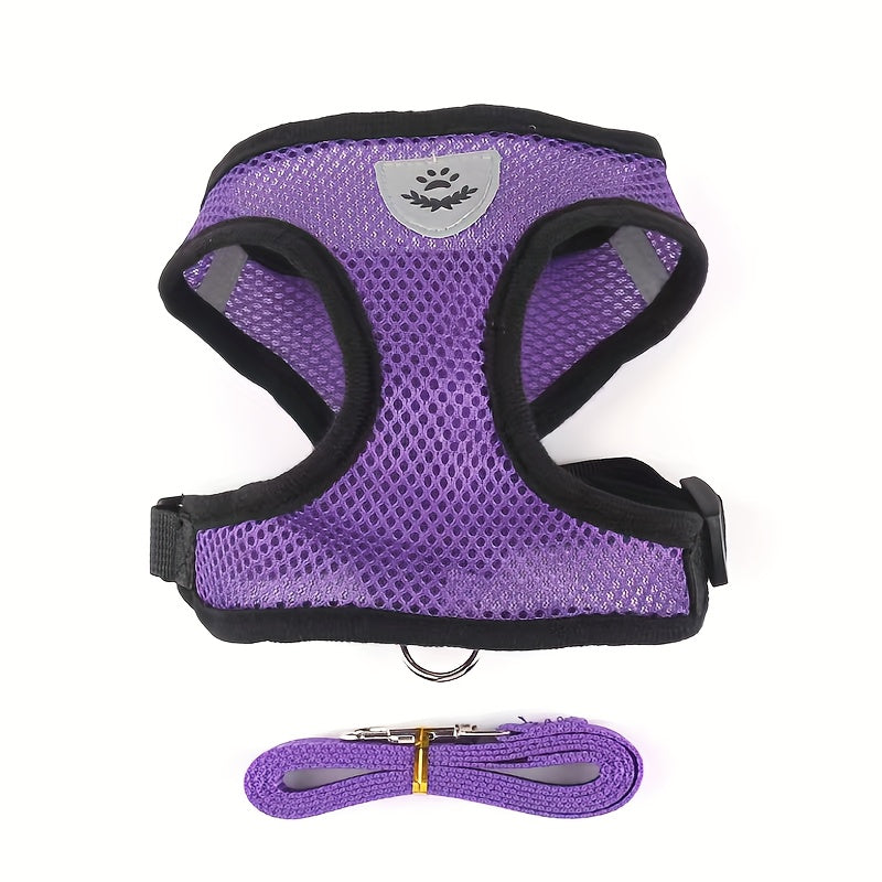 [For Dogs & Cats Reflective Harness] Reflective Pet Harness And Leash Set For Dogs And Cats, Adjustable Puppy Cat Vest Harness With Soft Mesh