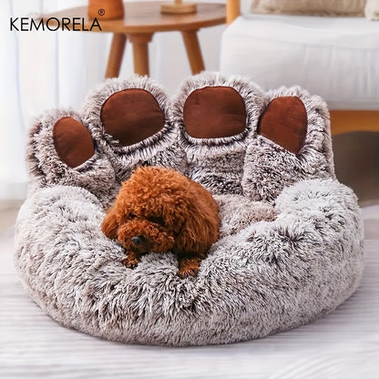[Cute Bear Paw Bed] KEMORELA Soft Bear Paw-Shaped Plush Pet Bed | Non-Slip Bottom, Polyester & Polyester Fiber Fill - Cozy Warm Cat & Dog Bed for Small Pets, Cute Animal-Themed Home Decor