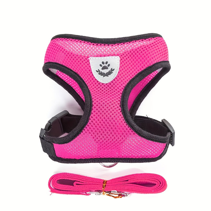 [For Dogs & Cats Reflective Harness] Reflective Pet Harness And Leash Set For Dogs And Cats, Adjustable Puppy Cat Vest Harness With Soft Mesh