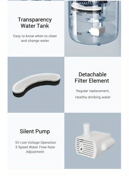 [Smart Pet Water Fountain] USB Rechargeable Smart Pet Water Fountain - Automatic Water Circulation, Filter, Keeps Pets Hydrated In Summer For Cats & Dogs
