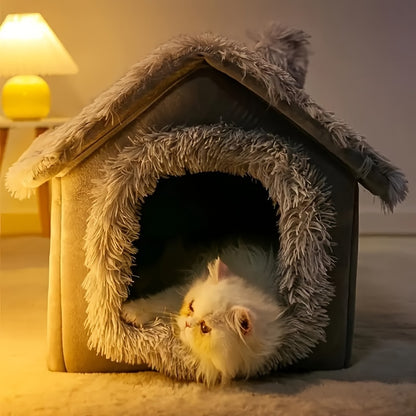 Comfortable All Seasons Cat Bed, Semi-Enclosed Pet Sleeping Bed with Removable Non-Slip Bottom Cat House