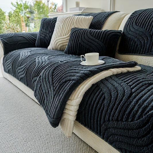 1pc Plush Non-Slip Sofa Cover, Modern Luxury, Pet-Friendly, Breathable, Fashionable Home Decor, Suitable for Living Room, Bedroom, Office, Polyester Fabric, Machine Washable, No Print, 250-300G Square Kilogram
