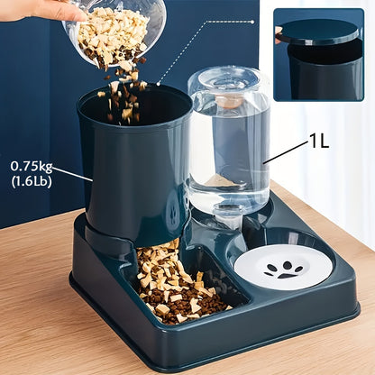 Automatic Cat Feeder Water Dispenser Set, 2 In 1 Tilted Automatic Pet Food And Water Feeder Gravity Food Feeder And Waterer For Indoor Cats