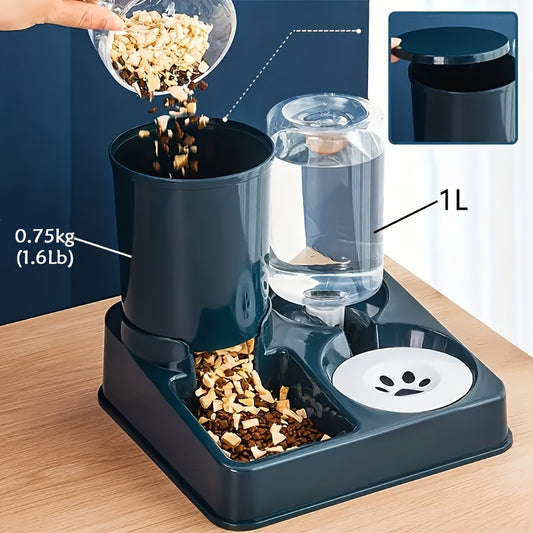 Automatic Cat Feeder Water Dispenser Set, 2 In 1 Tilted Automatic Pet Food And Water Feeder Gravity Food Feeder And Waterer For Indoor Cats