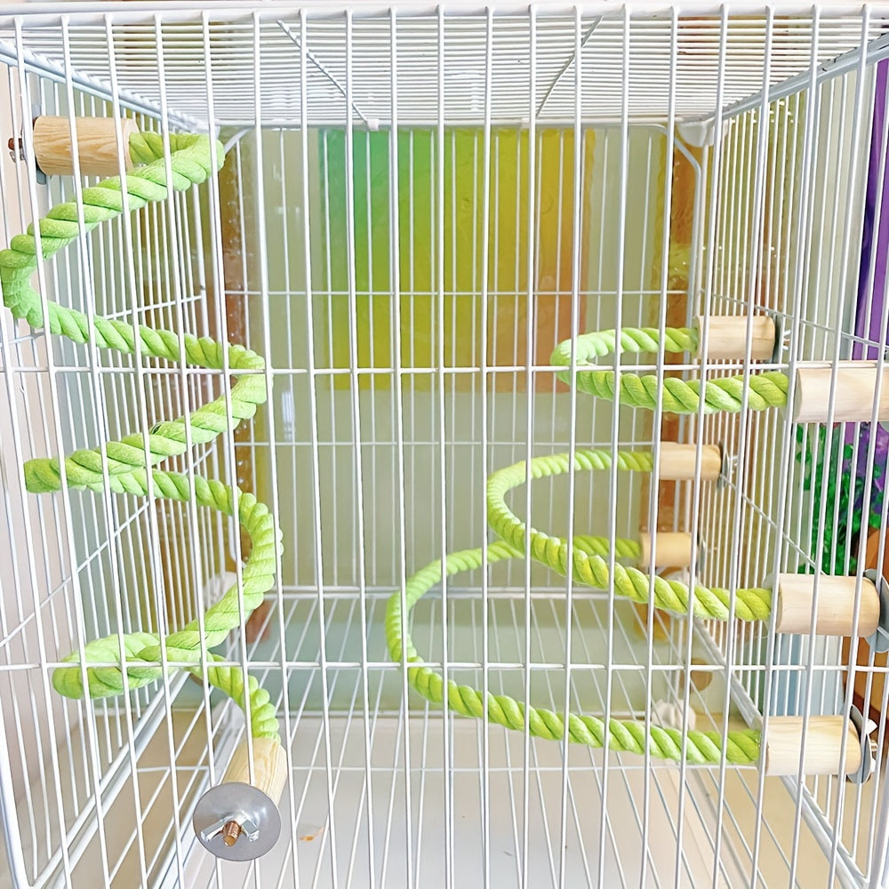 [Paw-Friendly] Flexible Green Rope Perch - Durable Exercise Ladder & Swing for Small Pets and Birds - Ideal for Budgies, Parakeets, Cockatoos, African Greys