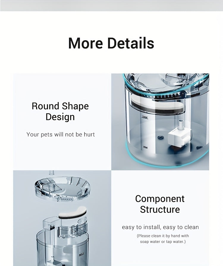 [Smart Pet Water Fountain] USB Rechargeable Smart Pet Water Fountain - Automatic Water Circulation, Filter, Keeps Pets Hydrated In Summer For Cats & Dogs