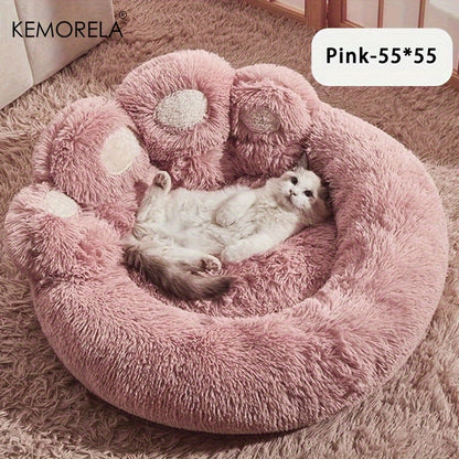 [Cute Bear Paw Bed] KEMORELA Soft Bear Paw-Shaped Plush Pet Bed | Non-Slip Bottom, Polyester & Polyester Fiber Fill - Cozy Warm Cat & Dog Bed for Small Pets, Cute Animal-Themed Home Decor
