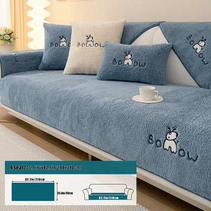 1pc Thickened Sherpa Sofa Slipcover - Soft Fuzzy Pet-Friendly Couch Protector Cover with Non-Slip Backing - Perfect Furniture Protector for Bedroom, Office, Living Room Home Decor