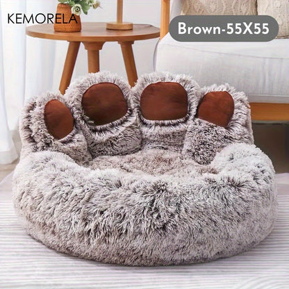 [Cute Bear Paw Bed] KEMORELA Soft Bear Paw-Shaped Plush Pet Bed | Non-Slip Bottom, Polyester & Polyester Fiber Fill - Cozy Warm Cat & Dog Bed for Small Pets, Cute Animal-Themed Home Decor