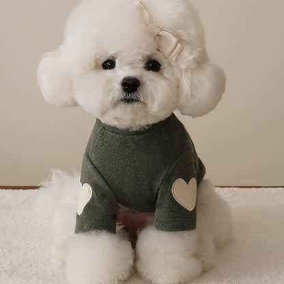 1pc Cozy Fleece Dog Sweater with Heart Design, Polyester Pullover, Machine Washable, for Small to Medium Breeds, Suitable for All Seasons, with Valentine'S Day Gift for Pets