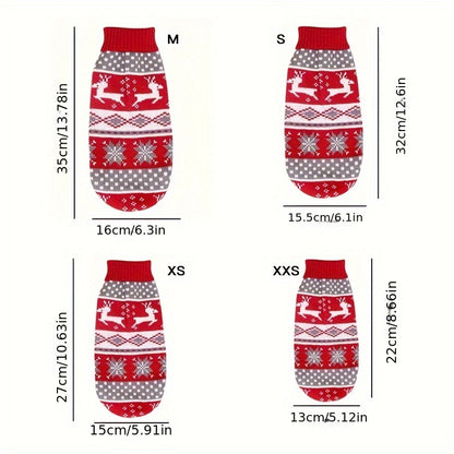 1pc Reindeer Snowflake Christmas Dog Sweater - Soft, Warm, Cozy Acrylic Pullover for Small Breed Pets - Machine Washable, All-Season Comfort, And Easy Care for Winter Knitwear